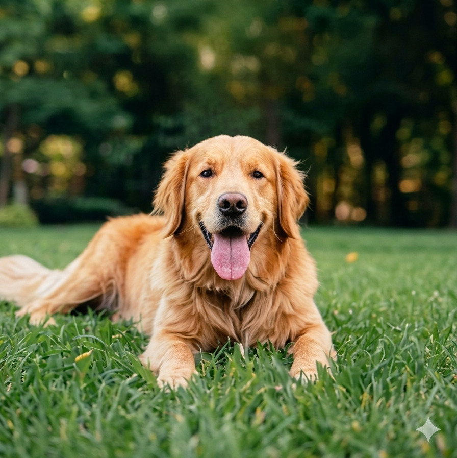 Happy dog in clean residential backyard